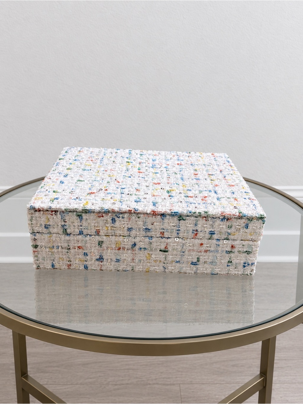 Multicolor Tweed Decorative Storage/Jewelry/Makeup Box - White
